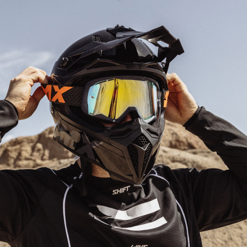 GOGLE cross quad IMX ENDURANCE FLIP GRAPHIC BLUE MATT/ORANGE - Szyba GOLD IRIDIUM + Clear